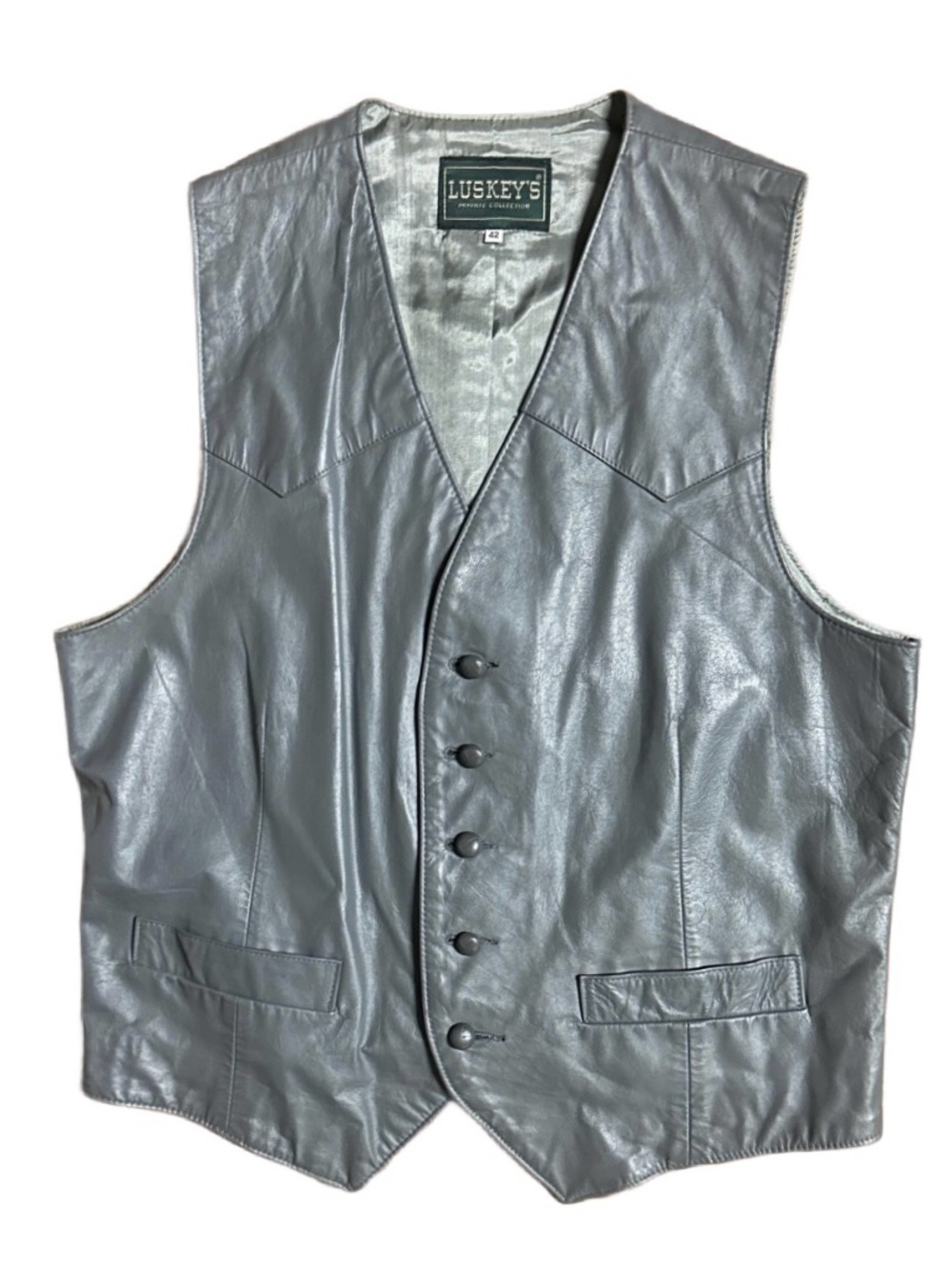 Luskey's ~ Western ~ Vintage (80’s) ~ Men’s Size 42 (Large) ~ Gray Leather Vest
